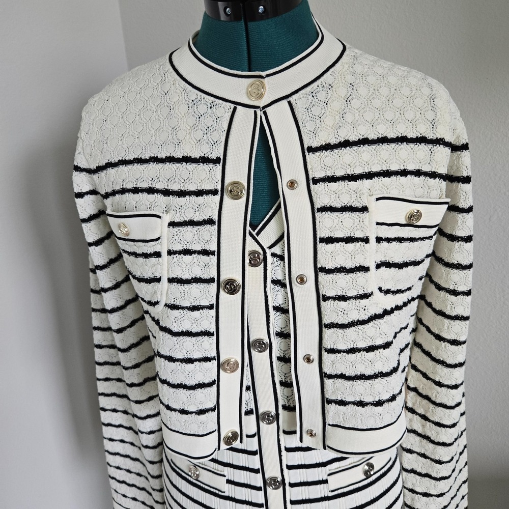 Sandro Womens Dress and Crop Sweater Set Sz 3 (US 8) NWT Black White Fancy Knit